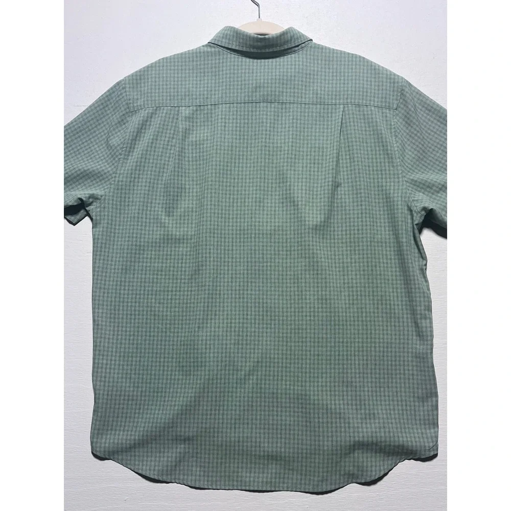 Orvis Mens XL Sage Green Micro Check Short Sleeve Performance Button Down Shirt